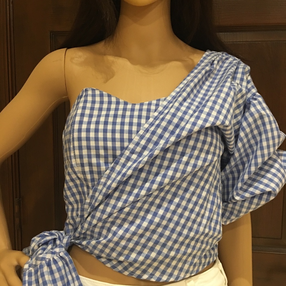 MLM Label XS One Shoulder Gingham Top